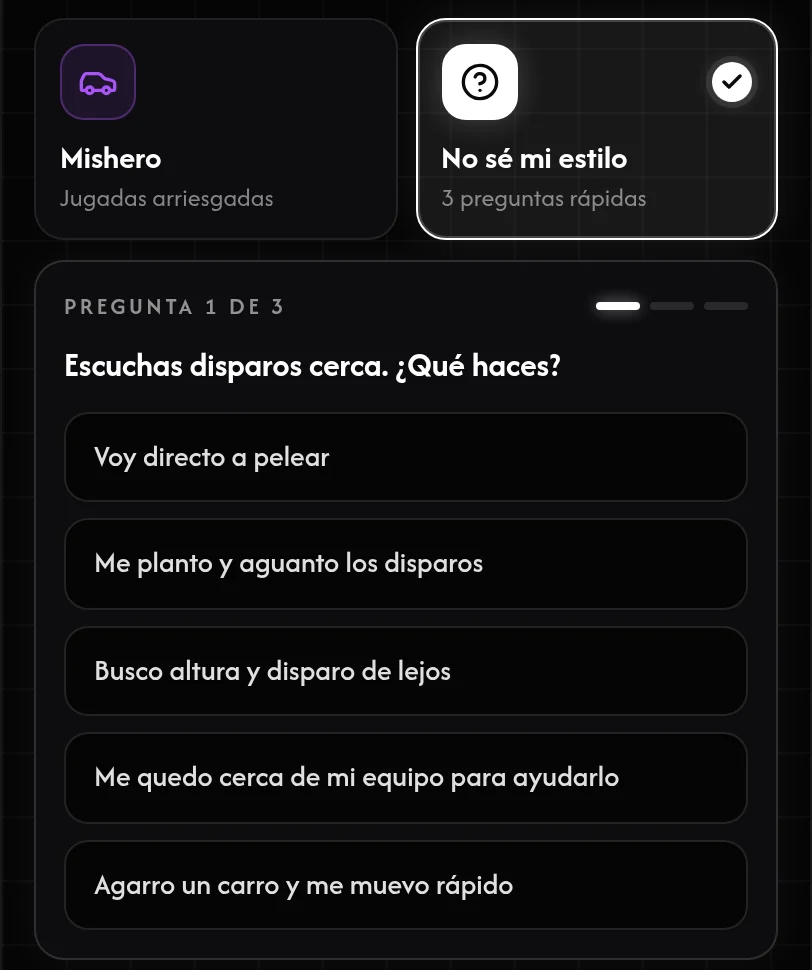 Preguntas rápidas de No sé mi estilo en el generador de combos de habilidades
